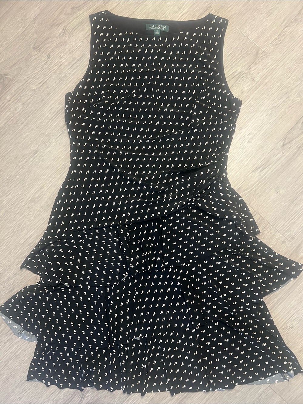 Ralph Lauren Black and White Polka Dot Ruffle Mini Dress